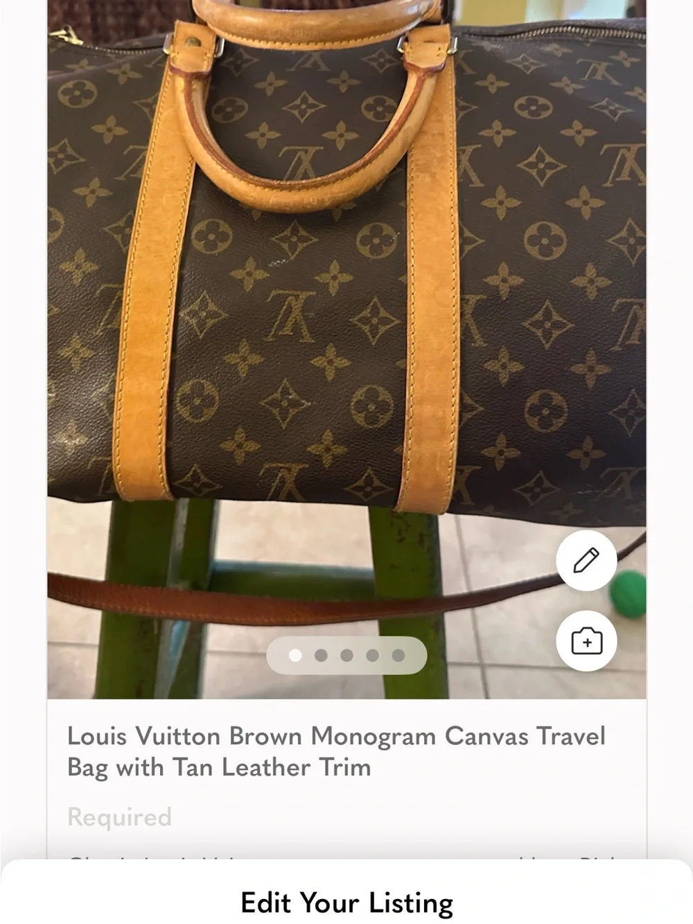 Louis Vuitton Monogram Canvas Travel Holdall with Tan Leather Trim